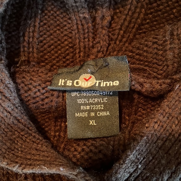 Long brown hooded sweater with front tie large buttons and two from pockets JrXL - Picture 3 of 4